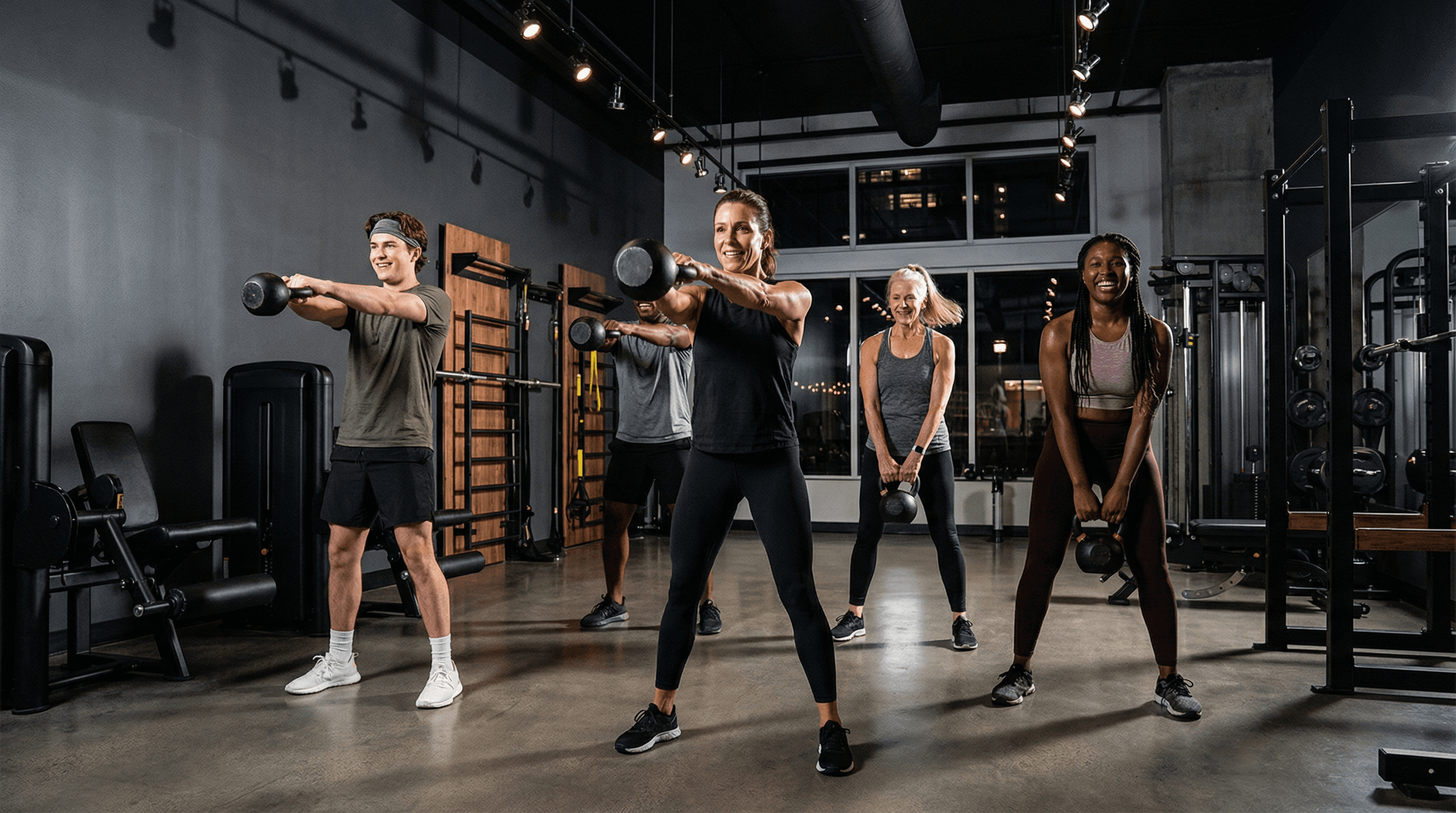 Group fitness class in modern gym
